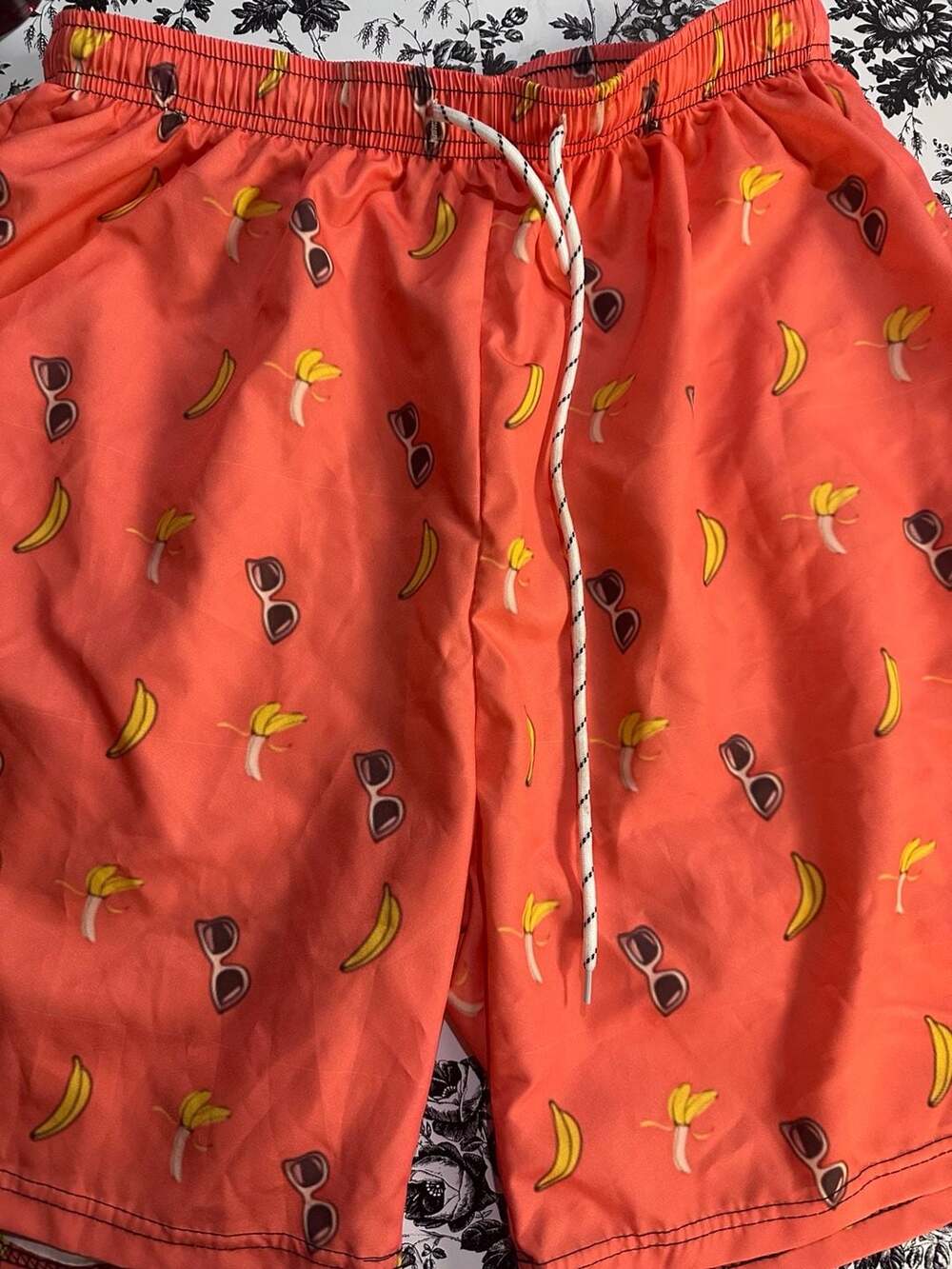 Men's Banana and Sunglasses Print Swim Trunks, Pink/Coral, Size XL